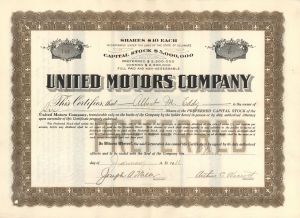 United Motors Co. - 1911 Automotive Stock Certificate