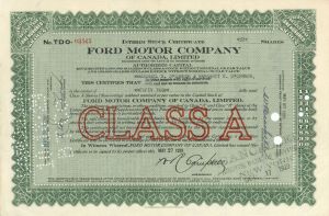 Ford Motor Co. - 1929 dated Canadian Automotive Stock Certificate