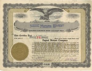 Fageol Motors Co.  - 1926 dated Stock Certificate