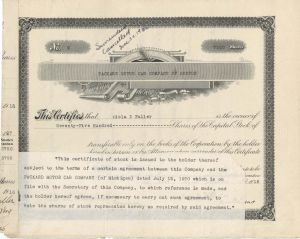 Packard Motor Car Company of Boston  - 1918 dated Stock Certificate