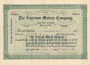 Emerson Motors Co. - 1917 dated Stock Certificate
