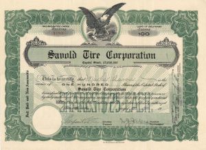 Sauold Tire Corp. - 1920 dated Stock Certificate