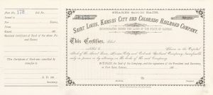 Saint Louis, Kansas City and Colorado Railroad Co. - Stock Certificate - Branch Line of the Atchison Topeka Santa Fe Railway