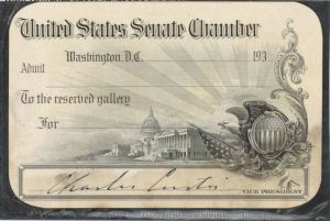 Card signed by Charles Curtis - (1930) dated Admission Ticket