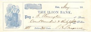 Ilion Bank check written out by Samuel Remington - 185- dated Autograph