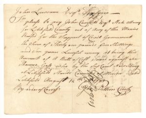 Court Costs signed by George Pitkin - 1785 dated Autograph