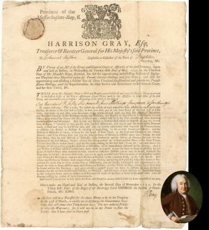 Tax Warrant signed by Harrison Gray - 1757 dated Autograph - So early!
