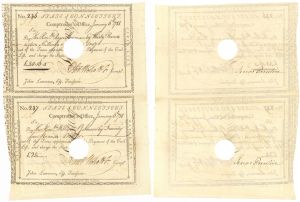 Uncut Pair both Signed by Oliver Wolcott Jr. - Issued to Roger Sherman and William S. Johnson - January 6, 1788 dated Pay Orders