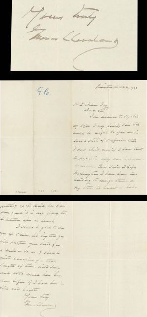 Grover Cleveland Signed Handwritten Letter - 1900 dated Autograph