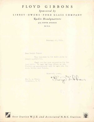 Typed letter signed by Floyd Gibbons - 1931 dated Autograph