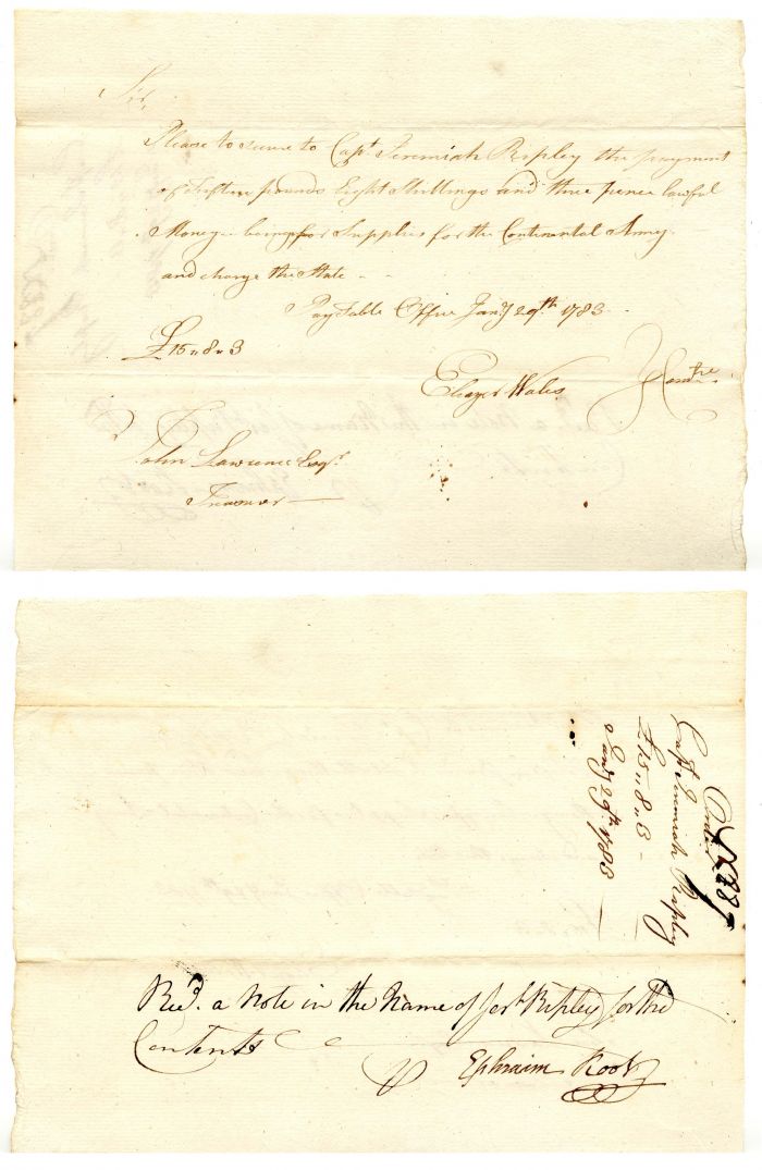 Connecticut Fiscal Paper signed by Ephraim Root
