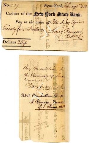 Cashier Receipt issued to and signed by Peter Augustus Jay - Autograph