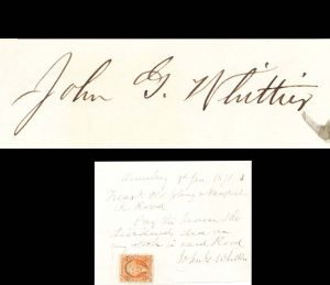 Autographed Note signed by John G. Whittier - 1871 dated Autograph