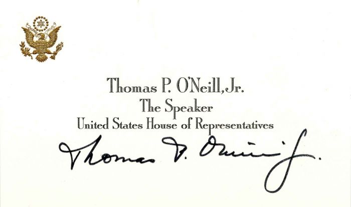 Card signed by Thomas P. O'Neil Jr.