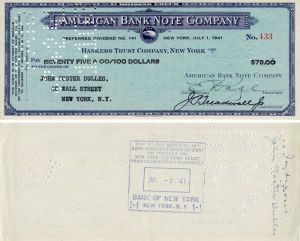 Check Issued to and Signed at back by John Foster Dulles - Autograph Check - SOLD