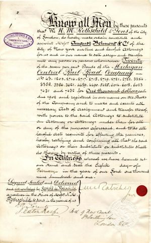 Document signed by N.M. Rothschild Jr. - SOLD