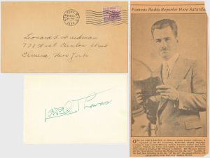 Card and Cover signed by Lowell Thomas - Autographs