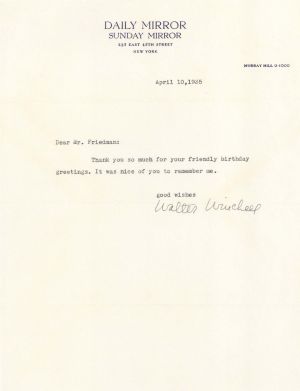 TLS and Cover of Walter Winchell - 1935 dated Autograph