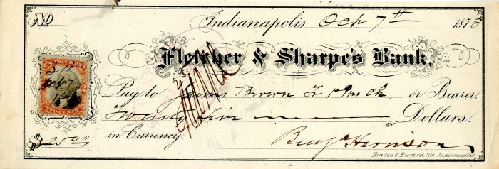 Benjamin Harrison signed Check