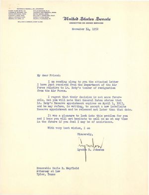 TLS signed by Lyndon B. Johnson - 1952 dated Autograph