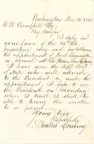 Autographed Letter signed by Eratus Corning - 1858 dated Autograph