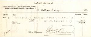 Delaware, Lackawanna and Western Rail Road Co. Receipt signed by William E. Dodge - 1859 dated Autograph