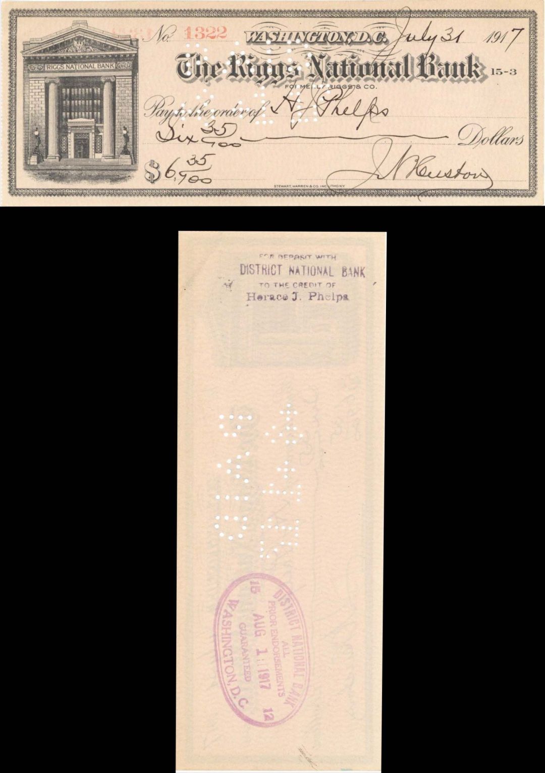 J.N. Huston signed Check - 1917 dated Autograph