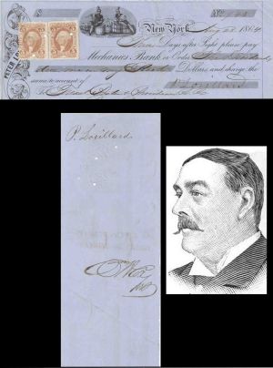 Mechanics Bank Check Signed by P. Lorillard front and back - 1864 dated Autographs