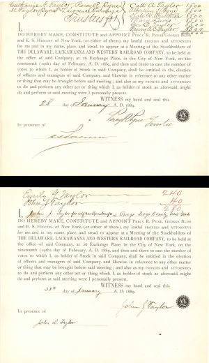 Delaware, Lackawanna and Western Railroad Co. Appointments signed by The Taylor and Pyne Families - Group of 28 1888-1889 dated Autograph