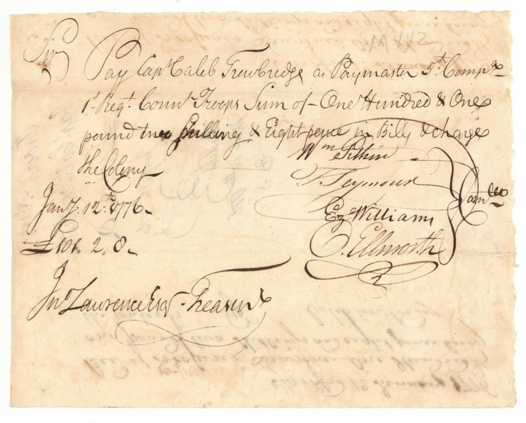 Oliver Ellsworth - Revolutionary War Pay Order