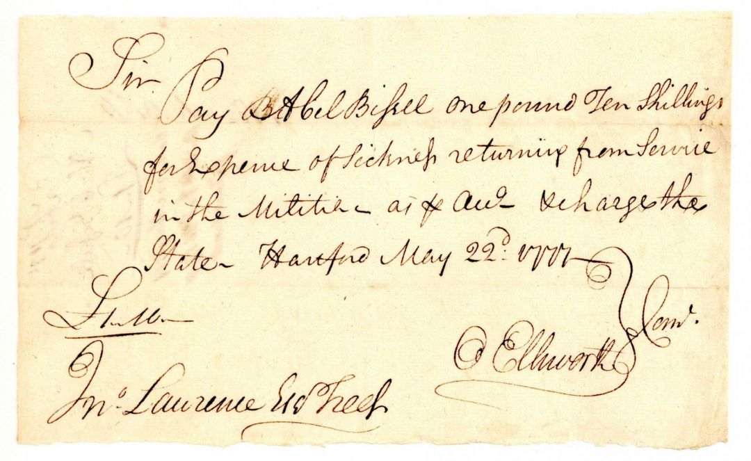 Oliver Ellsworth signed Revolutionary War Pay Order - Autographs