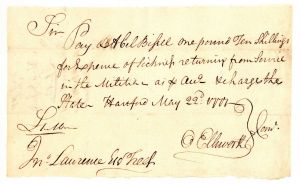 1777 dated Oliver Ellsworth signed Revolutionary War Pay Order - Connecticut Autograph Document