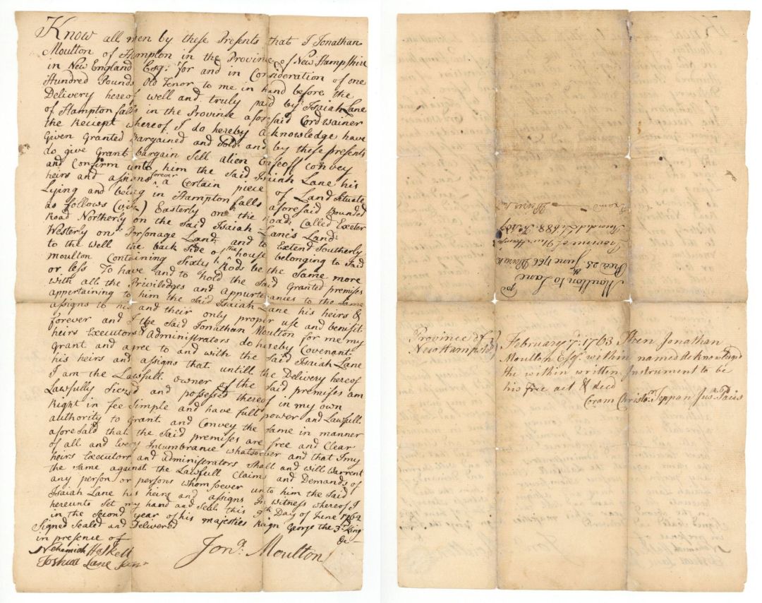 Jon Moulton Signed Letter dated 1762 - Autograph - Brigadier General Jonathan Moulton