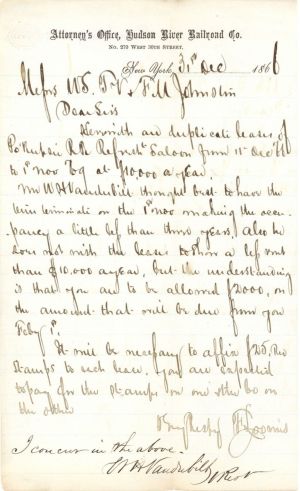 Letter signed by W.H. Vanderbilt dated 1866 - Autographs