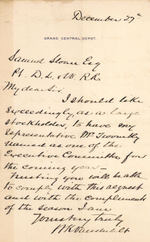 Letter signed by William K. Vanderbilt Jr. dated 1880's - ALS - Autograph Letter Signed