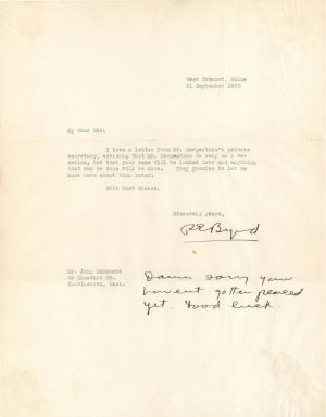 Letter signed by R. E. Byrd - 1935 dated Autograph