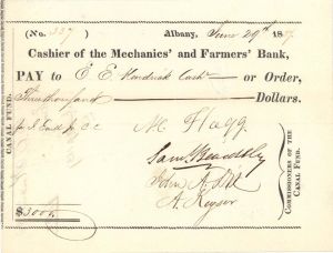 Pay Order signed by John A. Dix - Mechanics' and Farmers' Bank - 1837 dated Autograph