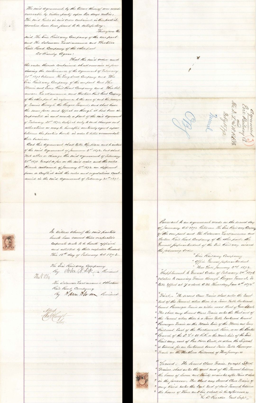 Agreement signed by John A. Dix and Sam Sloan - 1872 dated Autograph