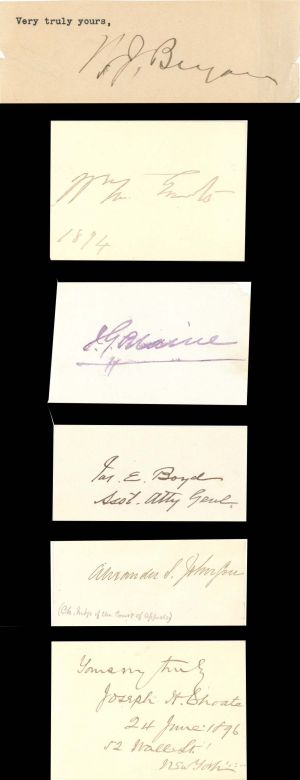 6 Cards signed by American Politicians and Leaders - 1890's dated Autograph