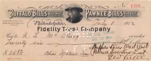 Buffalo Bill's Wild West Pawnee Bill's Far East Signed Check - 1912  dated Autograph