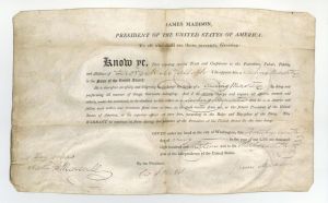 James Madison signed Appointment of Sailing Master - 1813 dated Autograph