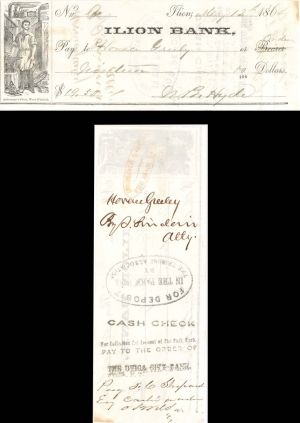 Check issued to Horace Greeley - 1864 dated Check