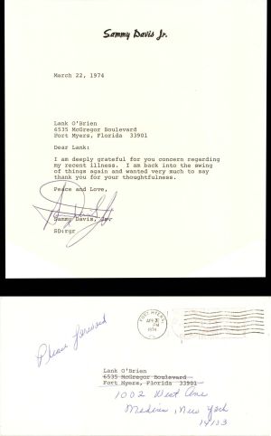 Typed Letter signed by Sammy Davis Jr. -  1974 dated Autograph