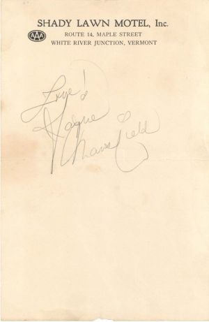 Jayne Mansfield signed Note - 1965 dated Autograph