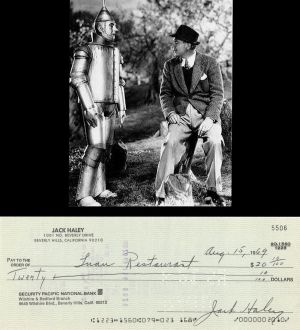Security Pacific National Bank Check signed by Jack Haley - Tin Man of Wizard of Oz Fame (Uncanceled) - 1965 or 1969 dated Autograph