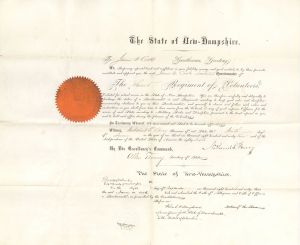 New Hampshire Appointment Signed by Nathaniel Berry - 1862 dated Autograph