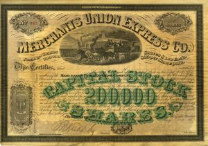 Merchants Union Express Co. - Gorgeous Express Stock Certificate