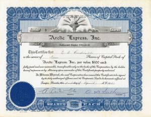 Arctic Express, Inc. - Stock Certificate