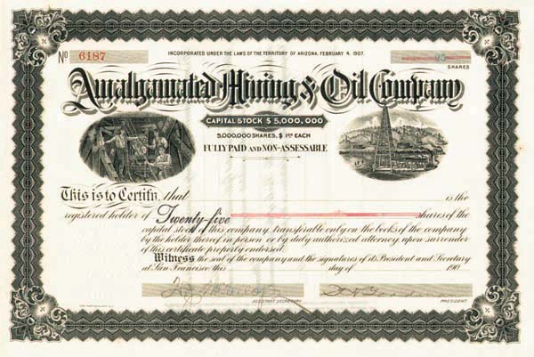 Amalgamated Mining and Oil Co. - Stock Certificate