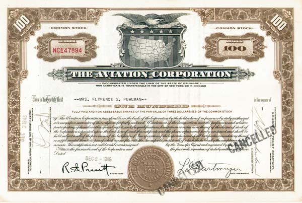 Aviation Corporation - Stock Certificate